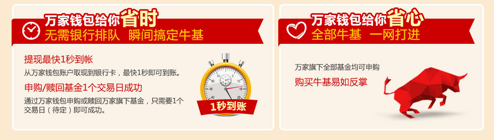 万家钱包给你省时 无需银行排队 瞬间搞定牛基 万家钱包给你省心 全部牛基 一网打进